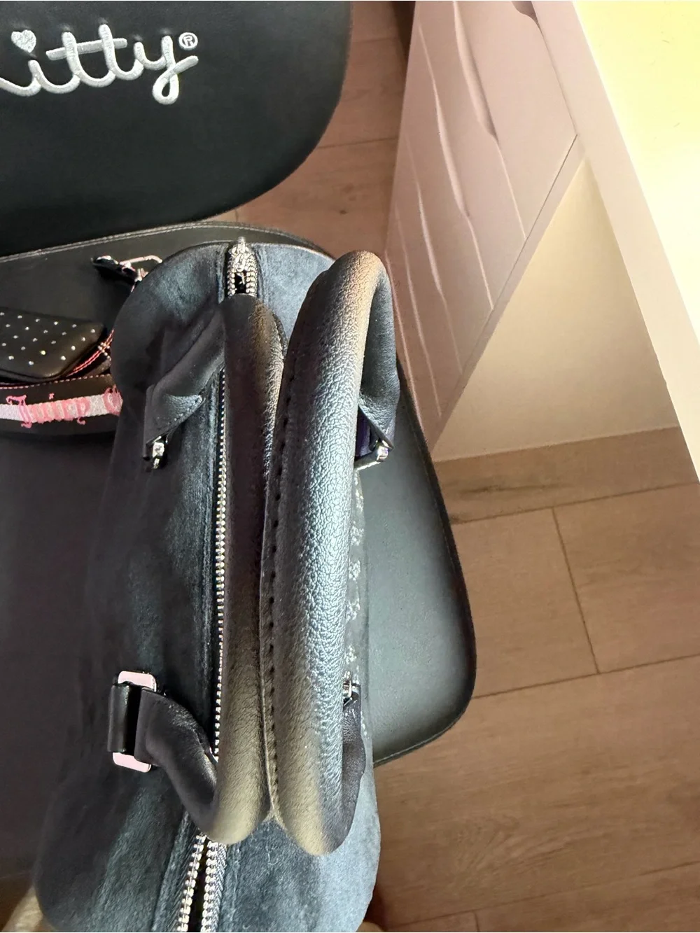 Juicy Couture Black Suede-Look Satchel with Crystal 'Juicy' Logo FINAL PRICE